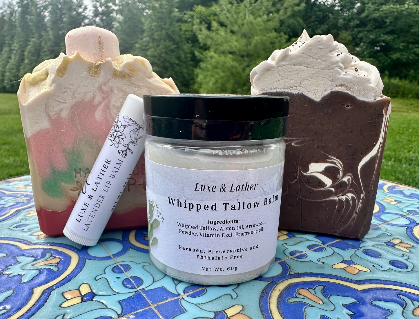 Tallow Gift Set for Her – Coffee & Beach Sunset Soaps + Heavenly Balm + Mango Lip Balm